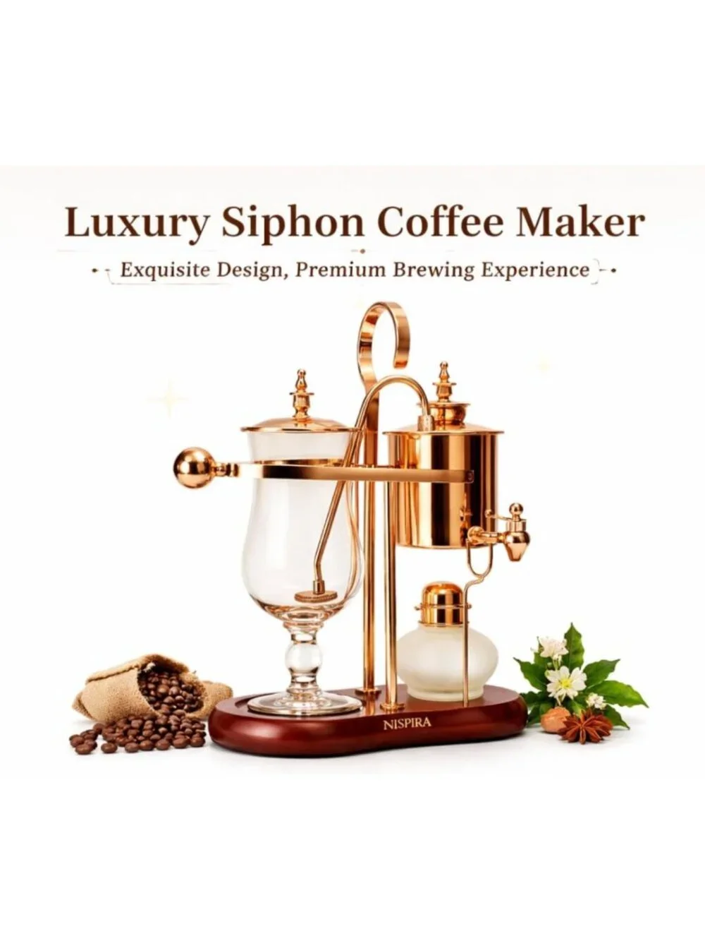 Vintage Copper Vacuum Coffee Maker - Unique Gravity Syphon Brewing System 500ml